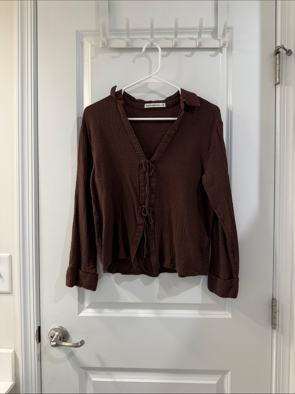 Price FINAL: Abercrombie Dark Brown Gauze Tie-Front Button Down Top